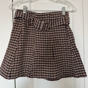 Zara tweed houndstooth mini skirt with belt high waisted preppy skirt size M